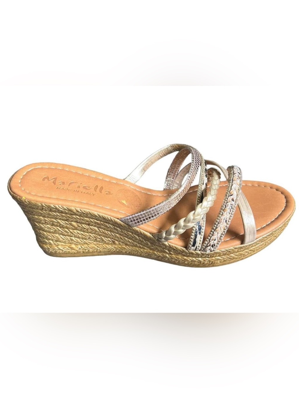 Mariella Metallic Gold Braided Espadrille Wedge Sandal
